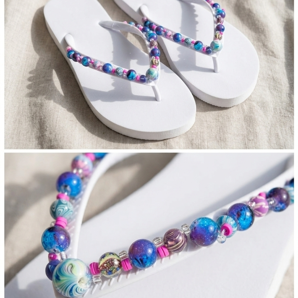 White Sandals Hand Crafted Multicolor Beads